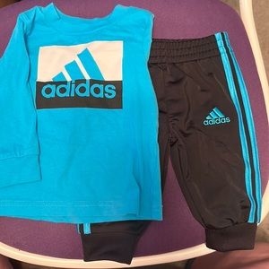 Black and blue adidas T-shirt and track pant set